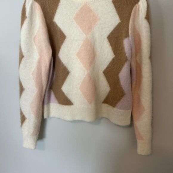 J.crew Womens Pullover Diamond-checked Cropped Crewneck Sweater Size Medium - Picture 4 of 16